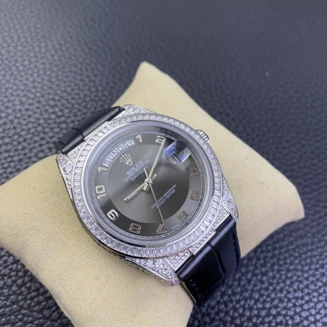 Rolextop-tier watch men's black dial black belt log starry crocodile leather strap series watch clasp picture