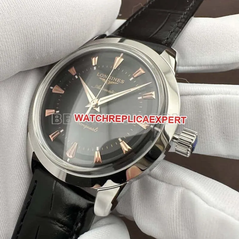 AF FactoryLongines Concas 1:1super cloneblack dialleather strap model L1.649.4.52.2side live photo