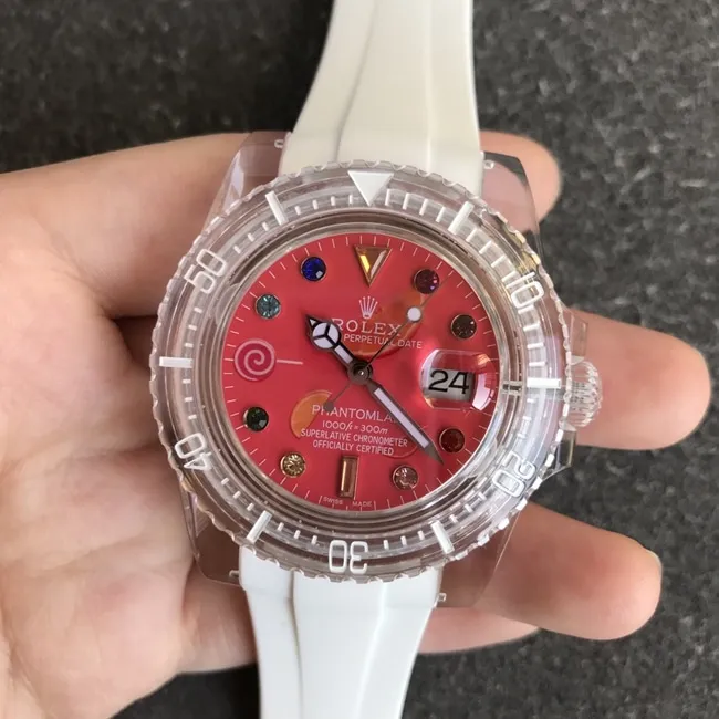 top-tier replicaRolex men's red plate rubber strap2021 new crystal series mechanical watch clasp picture