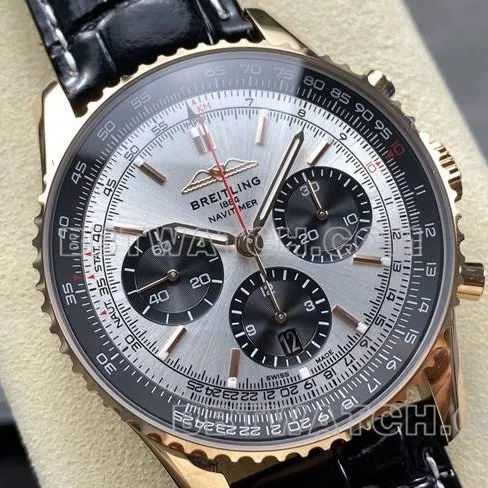 collectible watch aviation chronograph BLS factory Breitlingrose gold silver gray plate leather strap model side live photo