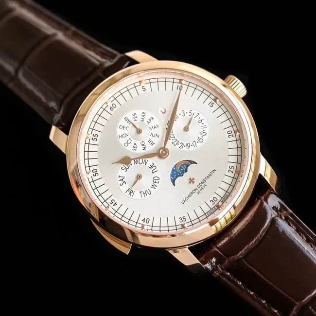top-tier watch Vacheron Constantin men's white dial brown belt Loft Craftsman series automatic movementleather strap watch front view