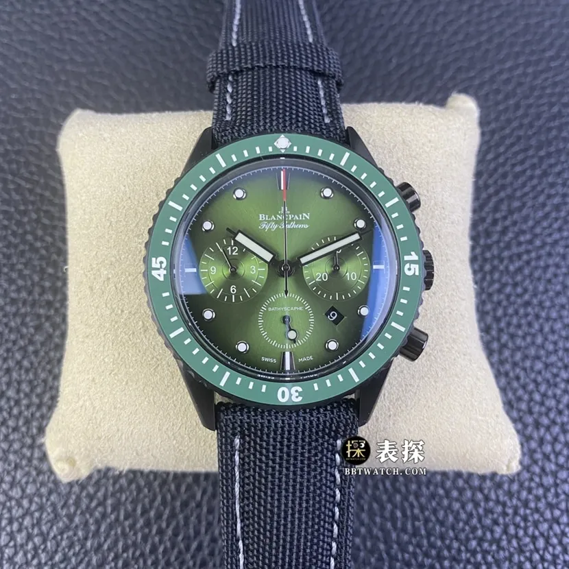 Blancpain Fifty Fathoms top-tier high-quality watch men's green dialchronographleather strap picture and price side live photo