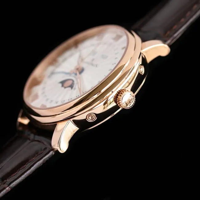 Blancpain top watch Classic 6654 moon phase display series men's white dial brown strap watch buckle image