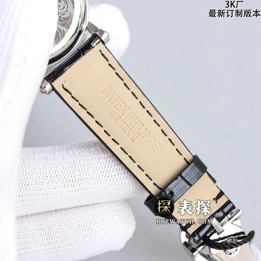 3K Classical Patek Philippe1:1replica watch silver white dialleather strap model 5153G-010bracelet picture