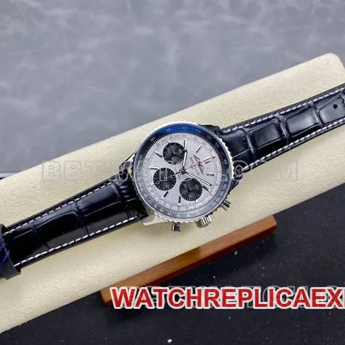 watch BLS factory aviation chronographBreitling silver gray plate brown leather strap model braceletlive photos