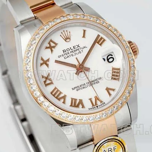 ARF FactoryRolex log 1:1super clonewhite dialdiamond bezel31mm gold three grid link 278381side live photo