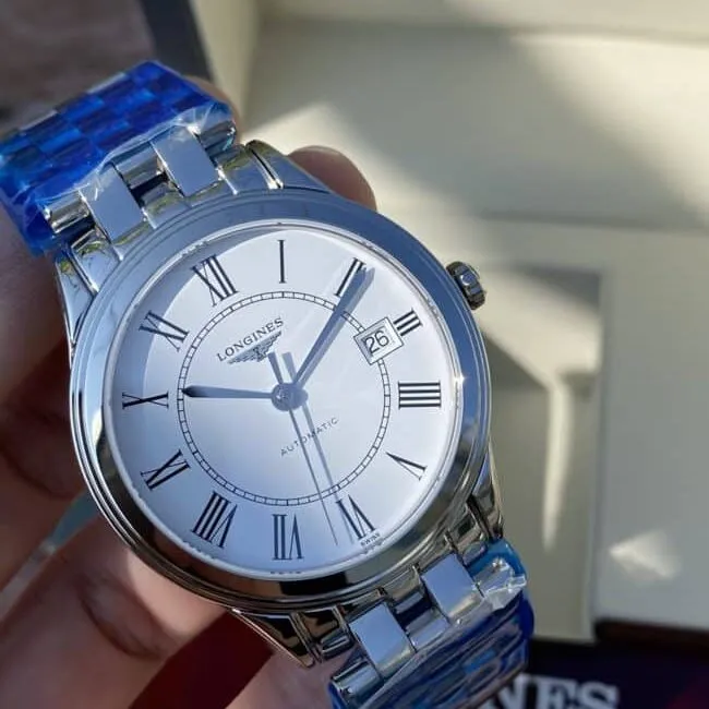 Longines Master Collection Swiss Engraved Movement Centennial Classic White Steel Couple's Watch Front View