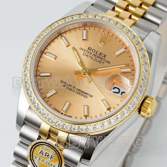 ARF FactoryRolex log 1:1top-tier gold plate diamond bezel31mm intergold five-lattice chain link278383caseback live photo