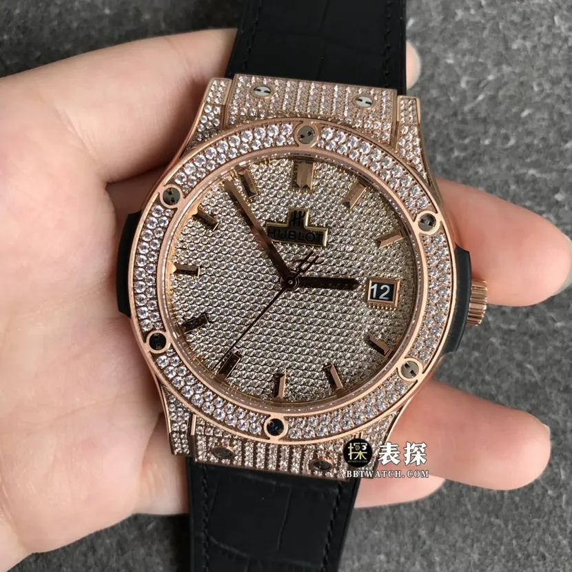 WWF classic fusion Hublot1:1replica watch rose gold full diamond disc leather strap model 511.OX.9010.LR.1704bracelet picture