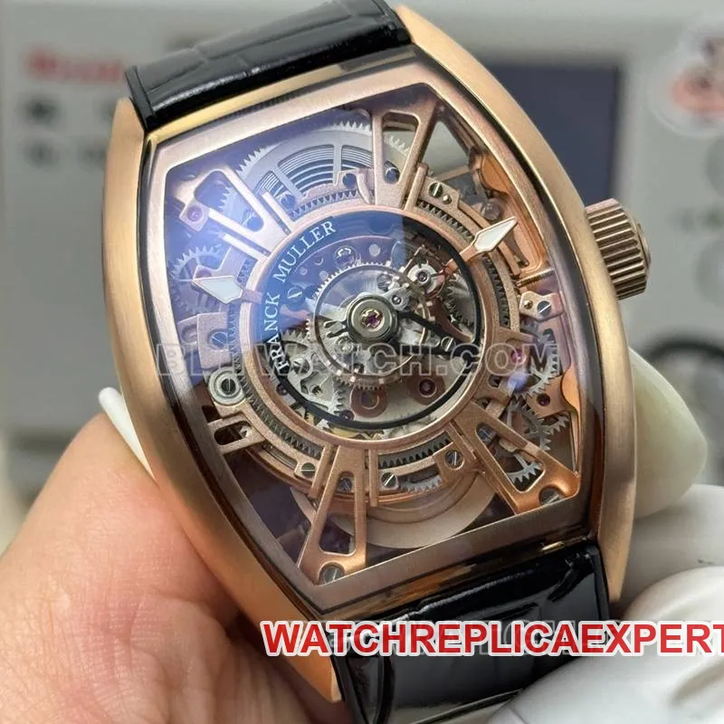 Franck Muller's collectible watch hollow tourbillonleather strap model side live photo