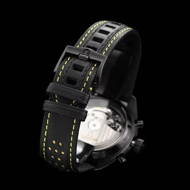 top-tier watch Omega men's black dial black belt Speedmaster Dark Side of the Moon automatic movementleather strap watch clasp picture