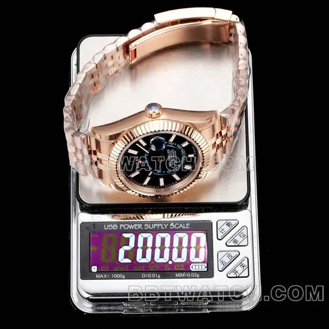 collectible watch AR+ factory pilot rolexblue dial mechanical rose gold steel braceletcaseback live photo