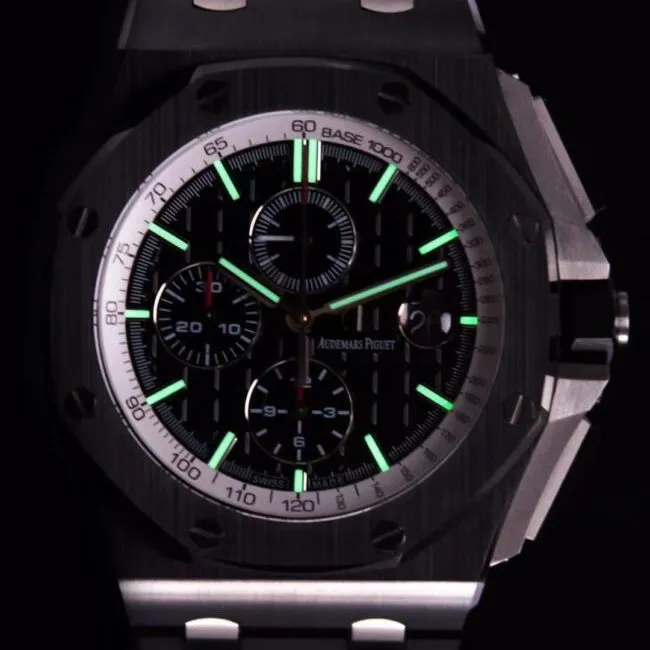 top-tiersuper cloneAPFblack dialAudemars PiguetRoyal Oak offshore 26400ceramicchronograph watch leather strap picture