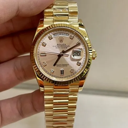 Top-tier watch Rolex men's gold plate gold steel braceletDatejust 36mm South African real diamond watch front view