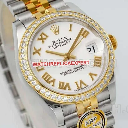 ARF FactoryRolex log 1:1super clonewhite dialdiamond bezel31mm gold five-lattice chain link278383side live photo