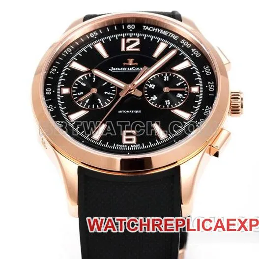 collectible watch Beichen Jaeger-LeCoultrerose goldblack dial mechanical black rubber model side live photo