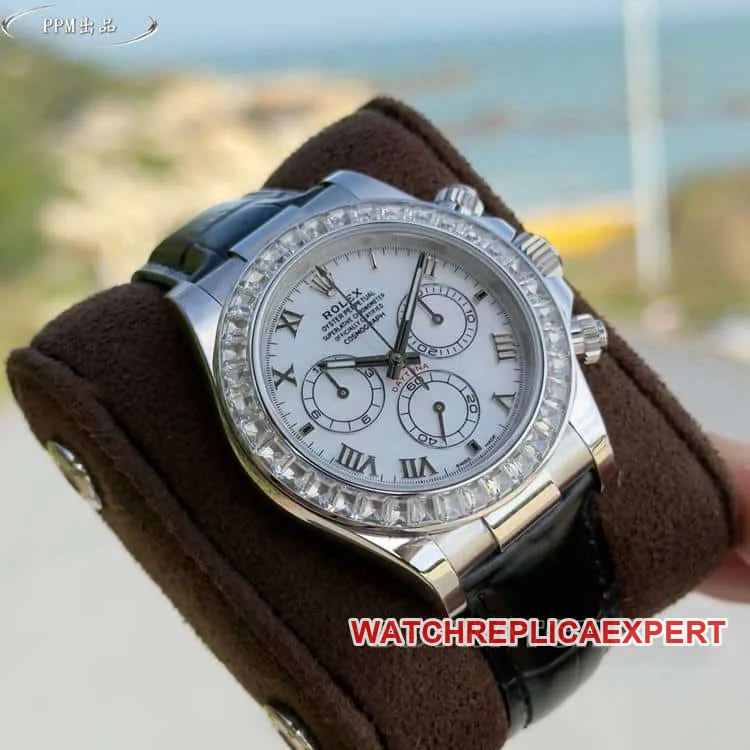 PPMRolexDaytona1:1super clonewhite dialdiamond bezel116519caseback live photo