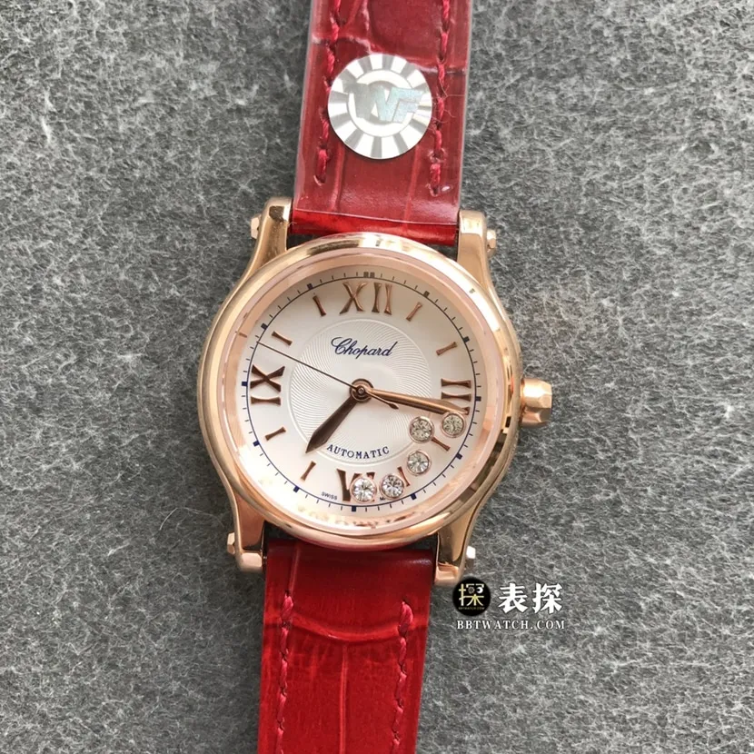 TWF factory Chopard women's five-bead happy diamond watch women's white dialleather strap model pictures and prices side live photo