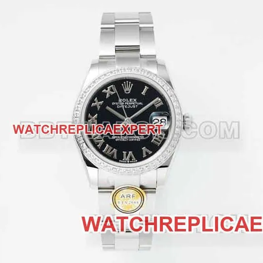 ARF FactoryRolex log super cloneblack dial Roman numerals diamond bezel31mm three grid link 278289side live photo