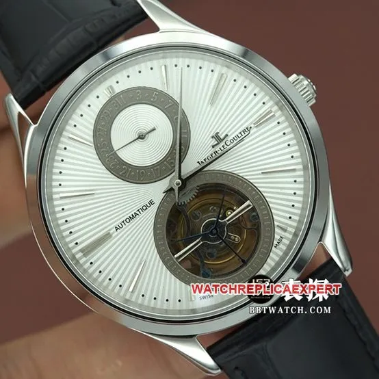 top-tier watch Jaeger-LeCoultre men's white dial black belt master series automatic true tourbillon mechanical leather strap watch side live photo
