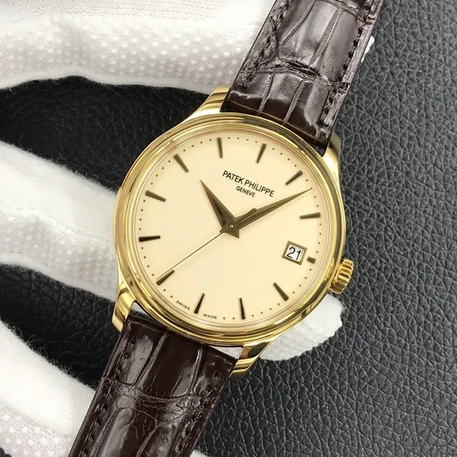 3k factory top-tier watch Patek Philippe men's yellow plate brown belt automatic movement retro watch side view