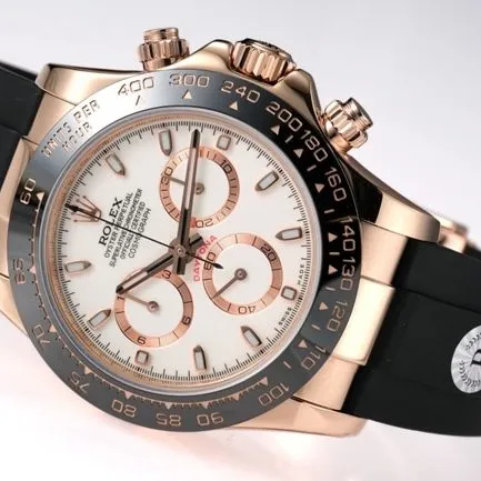 top-tier replicaRolex men's white dial black rubber strap cosmometer Daytona automatic movement watch clasp picture
