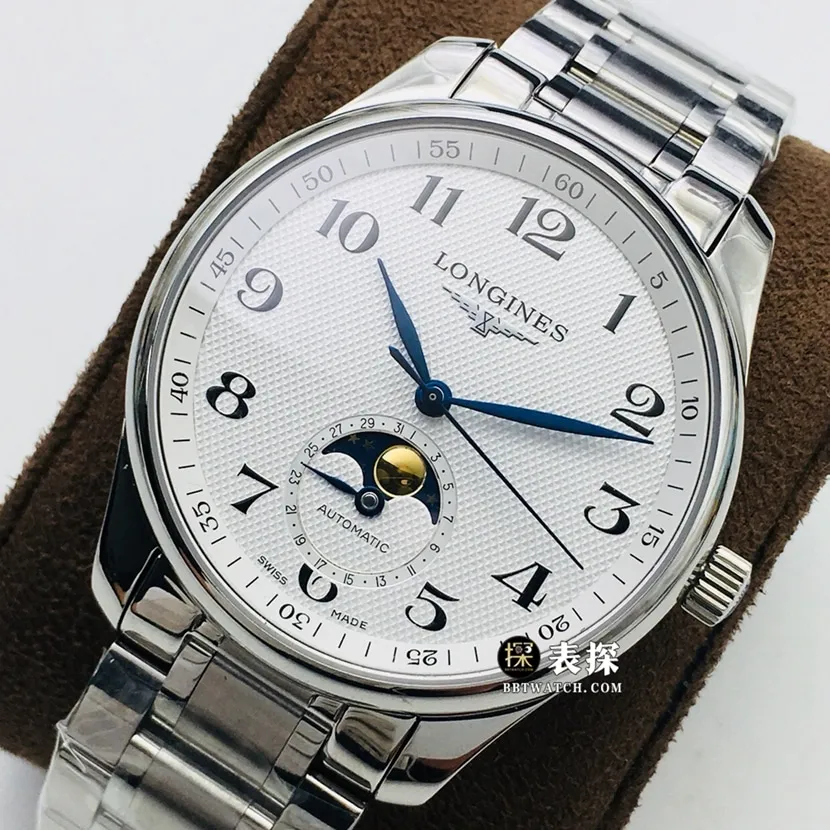 LG factory Longines watchmaking traditional top-tier 1:1high-quality watch men's silver wheat plate moon phasesteel bracelet model picture and price caseback live photo