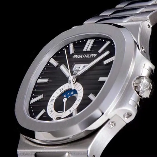 top-tier watch Patek Philippe men's black dial white steel bracelet5726 series watch clasp picture
