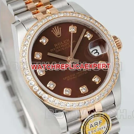 ARF FactoryRolex log 1:1top-tier brown disk diamond bezel31mm intergold five-lattice chain link278381front live photo