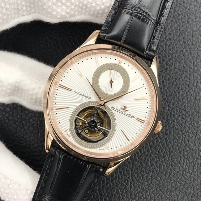 top-tier watch Jaeger-LeCoultre men's white dial black belt automatic movement tourbillon master series watch leather strap picture