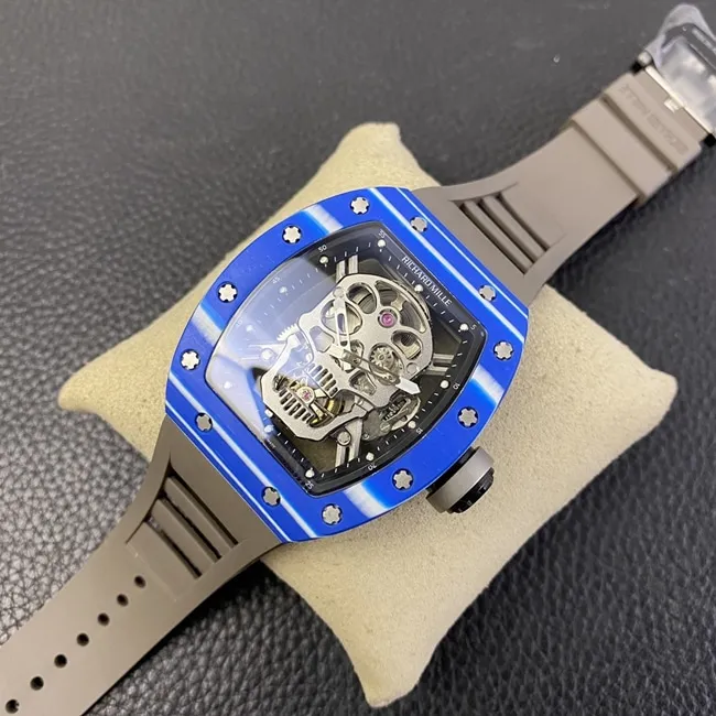 JB factory top-tier watch Richard Mille genuine tourbillonRM52-01 men's white dial black rubber strap mechanical watch movement picture