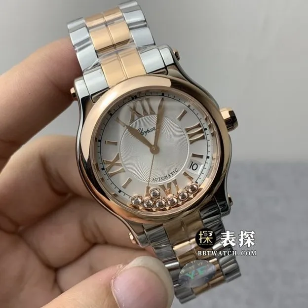 YF factory Chopard ladies happy diamond top-tier watch silver gray plate gold steel bracelet model pictures and prices side live photo