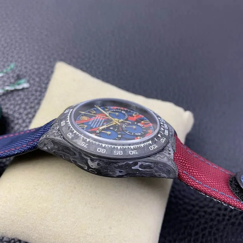 Rolex watch universe chronograph Daytona series carbon fiber customized version of men's mechanical watch side view
