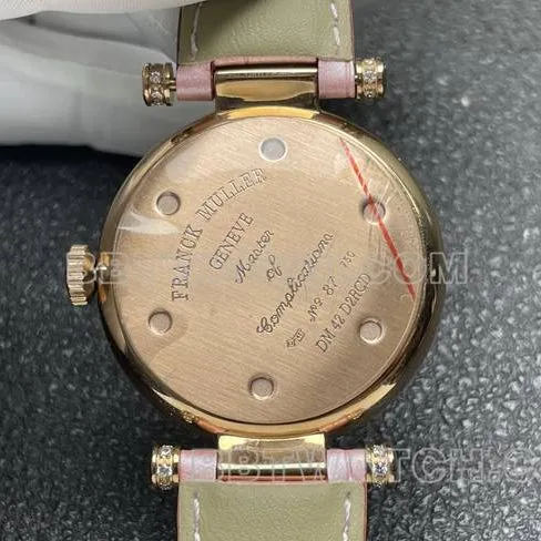 Franck Muller quartztop-tier watch ABF factory diamond plate gold diamond bezel pink leather braceletcaseback live photo