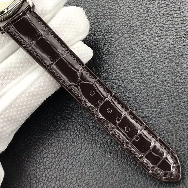 3k factory top-tier watch Patek Philippe yellow plate brown belt automatic movement men's leather strap watch side view