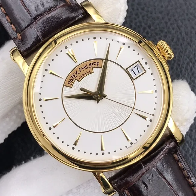 ZF Factorytop-tier watch Patek Philippe men's white dial brown belt automatic movement classical 5153 series leather strap watch side view