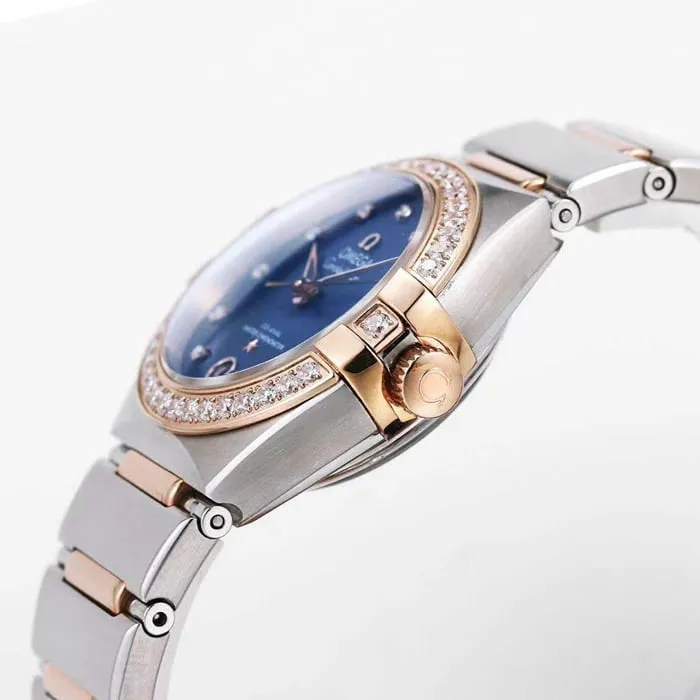 top-tier watch Omega women's blue dial constellation series steel bracelet watch clasp picture