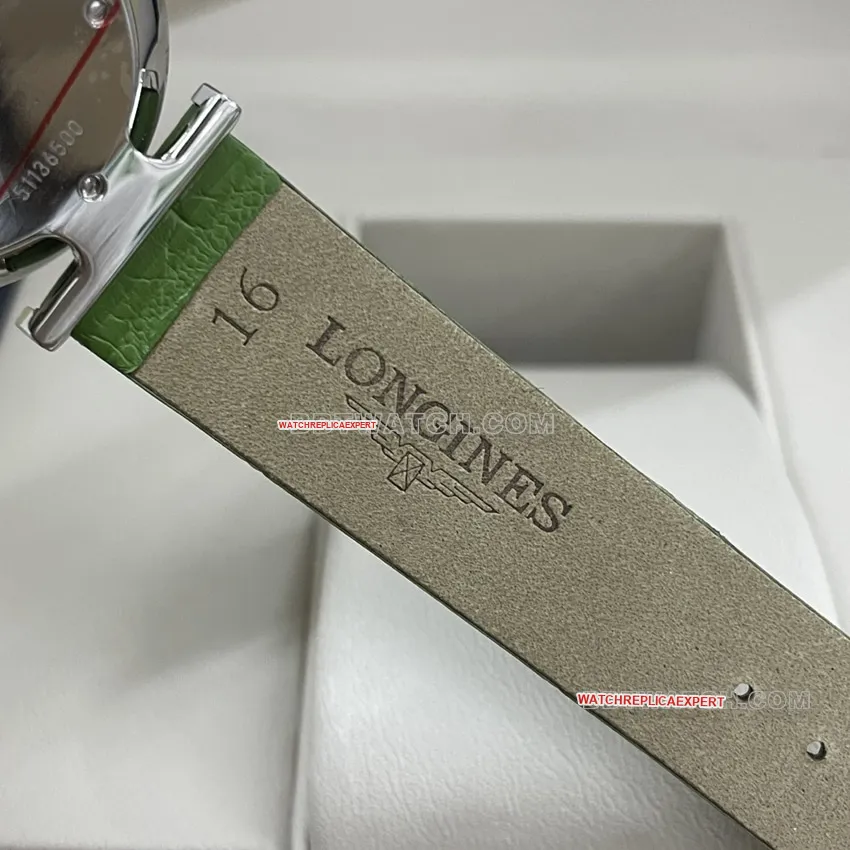 Longines elegant 1:1super clonegreen dialdiamond bezelleather strap model L4.523.0.60.2front live photo