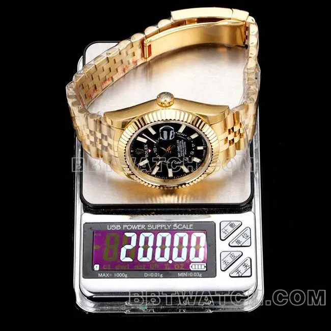 AR+ factory 1:1replica watch pilot rolexblack dial mechanical yellow goldcaseback live photo