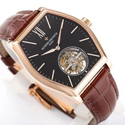 VCR factory top-tier watch Vacheron Constantin men's black dial brown belt Malta tourbillon series mechanical watch clasp picture