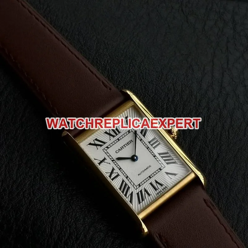 Cartier watch F1 factory tank white dialyellow gold case 2899MCmovementleather strap model movementlive photos