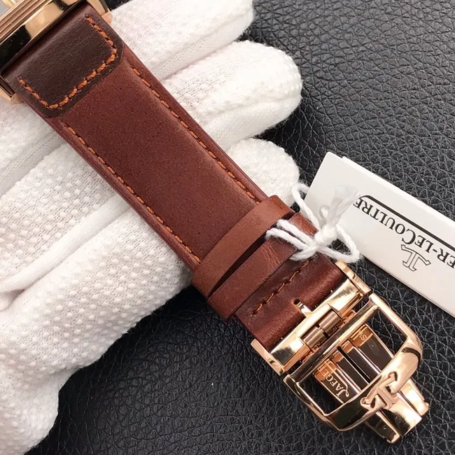 MG factory Jaeger-LeCoultretop-tier watch flip series men's black dial brown belt manual mechanical leather strap watch front view