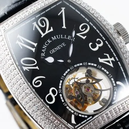 top-tier Frank Muller high-quality men's black dial black belt manual winding mechanical leather strap watch side view