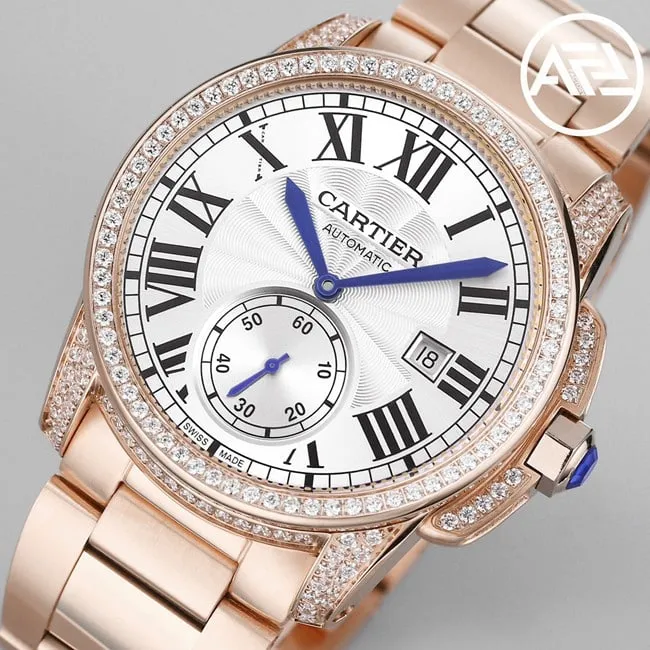 top-tier watch Cartier Kalibo series men's white dial pink steel bracelet automatic movement watch detail shots