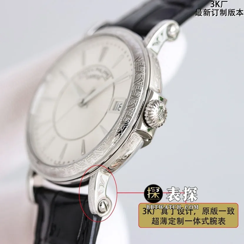 3K Classic Patek Philippe1:1replica watch silver white dialleather strap model 5153G-010movement picture