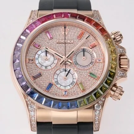 top-tier replicaRolex men's gold disc rubber strap new rainbow di automatic movement watch side view