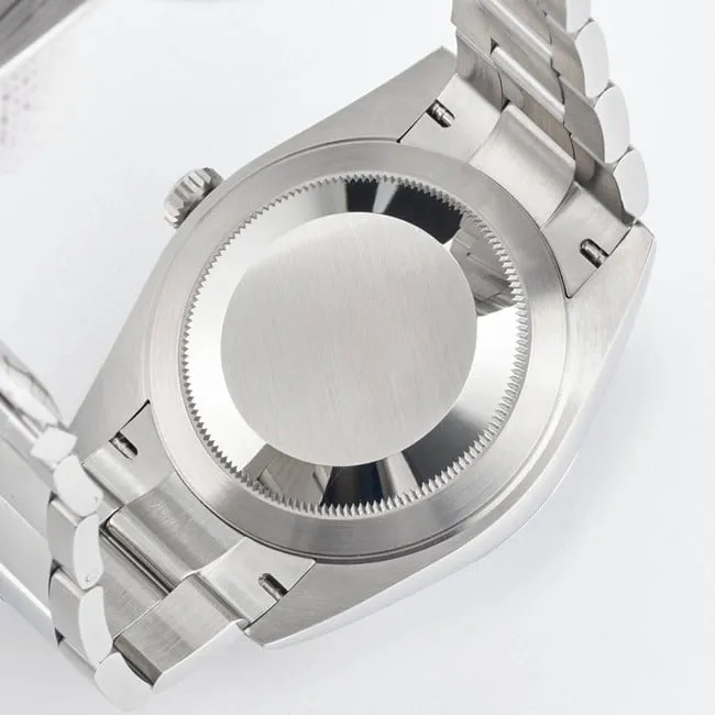 WF factory top-tier replicaRolex41mm log series black dialsteel bracelet watch side view
