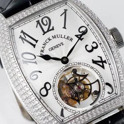 top-tier Frank Muller men's watch white dial black belt manual winding mechanical tourbillonleather strapmovement picture