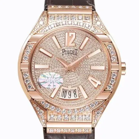 Side view of big factory high-quality Piaget POLO series Gypsophila 18Krose gold men's watch