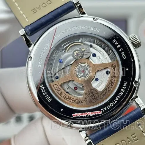 top-tier watch Portofino GR factory IWC blue dial blue leather strap caseback live photo